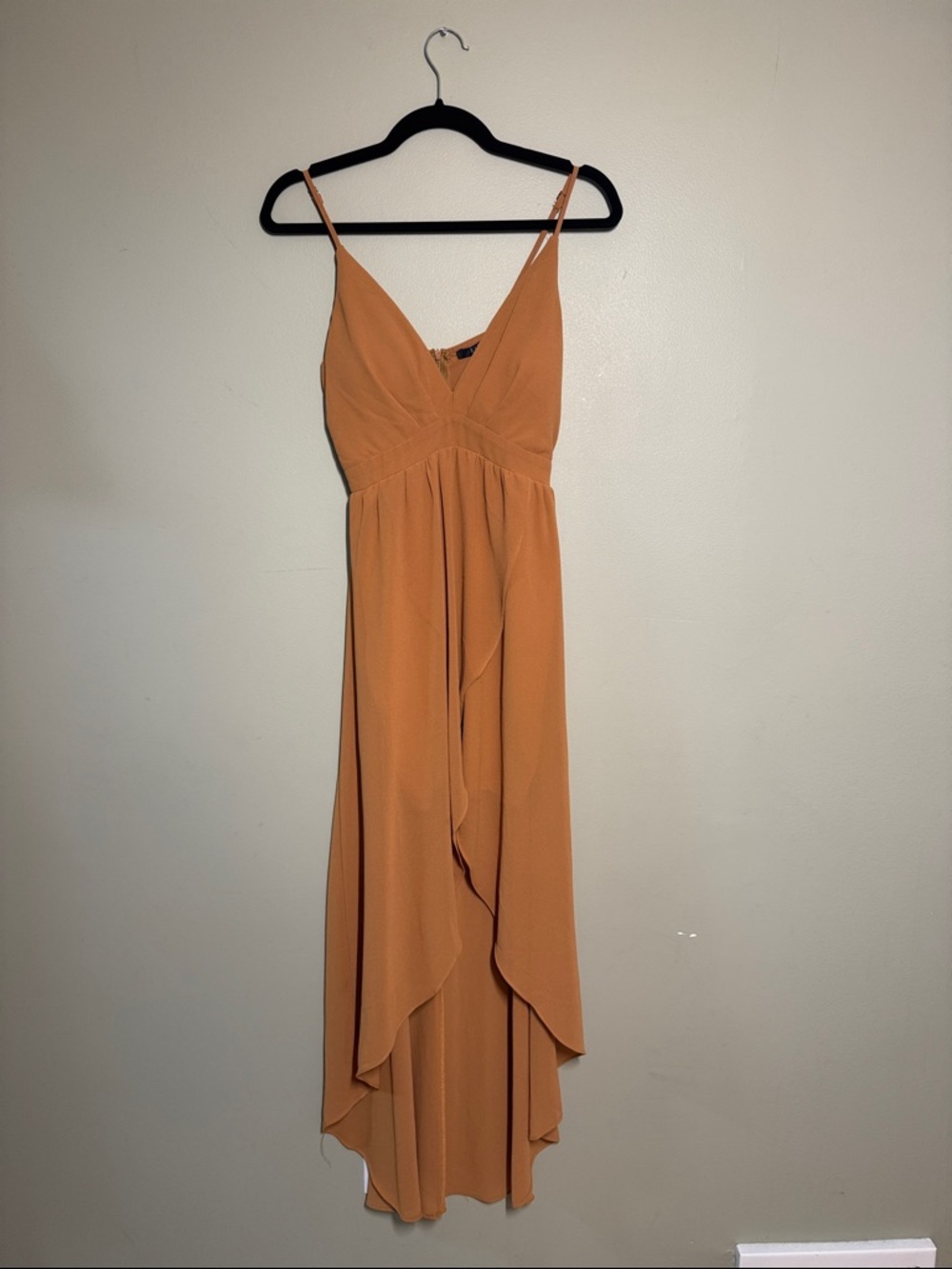 iris Mustard Spaghetti-Strap High-Low Dress